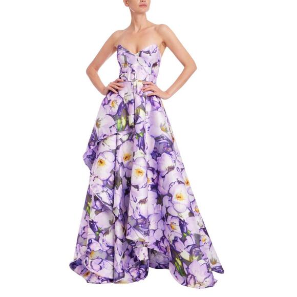 Badgley Mischka Dresses & Skirts - $950 Badgley Mischka  Strapless Belted A-Line Gown LILAC MULTI FLORAL  sz 14